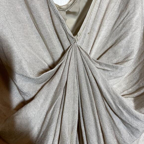 Gold Hawk Blouse 100% SIlk Long Sleeve Waterfall Ruch V-Neck Gold XSmall - Picture 2 of 4